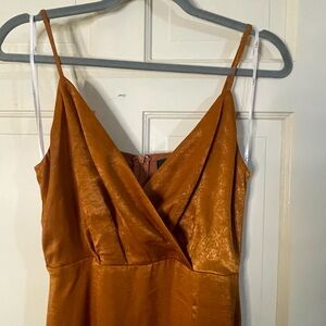 Lulus Dress Womens Small Brown Maxi Spaghetti Strap Side Slit Lined Formal NWT